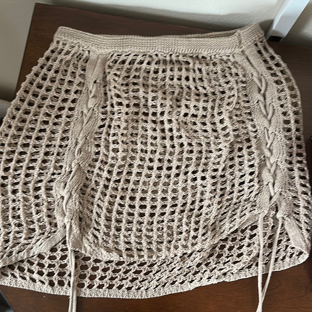 Beige Crochet Mini Skirt